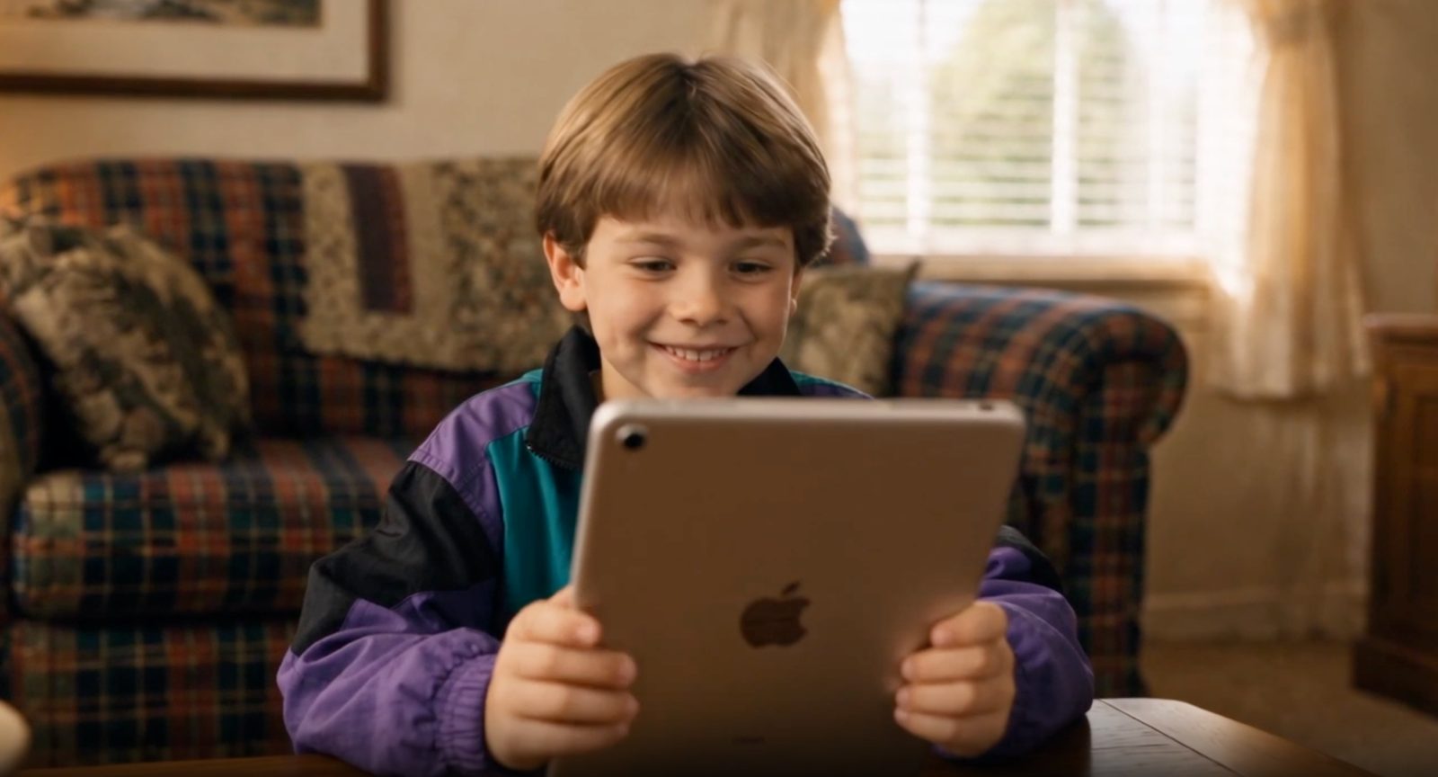 A child using a tablet to make a phone call to a parent at home.